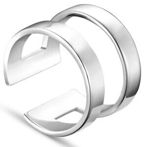 NWOT 925 sterling silver stamped Adjustable Double band Cuff Ring for Him or Her